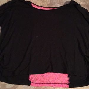 Black tee with pink lace back